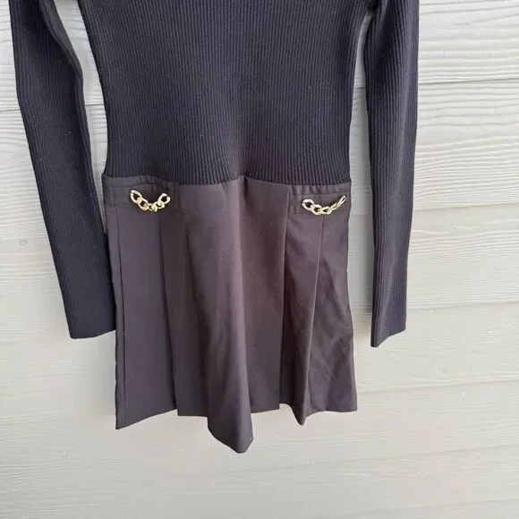 Derek Lam Black Filomena Knit Pleat Mini Dress - Picture 4 of 7